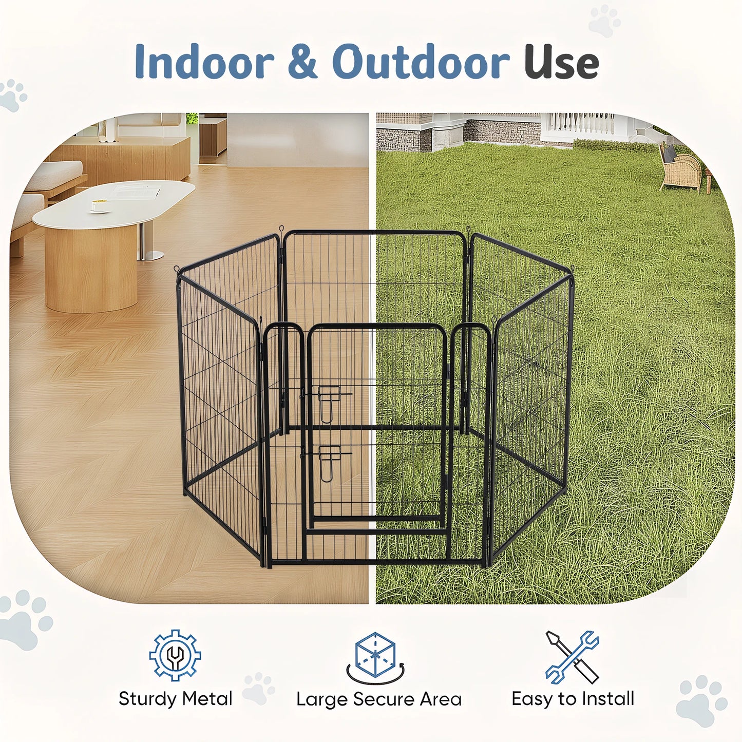JHK Foldable 6-Panel Metal Dog Playpen For Indoor Outdoor Use