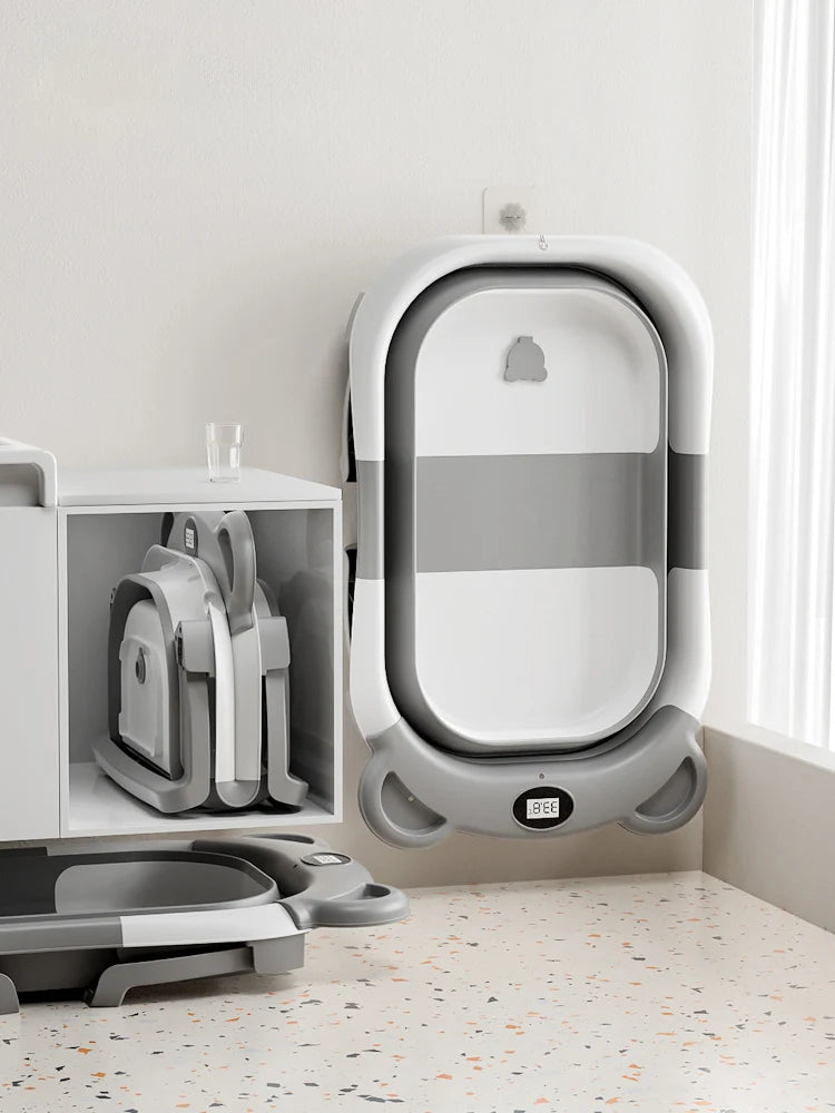 Portable Collapsible Baby Bathtub With Thermometer And Drain