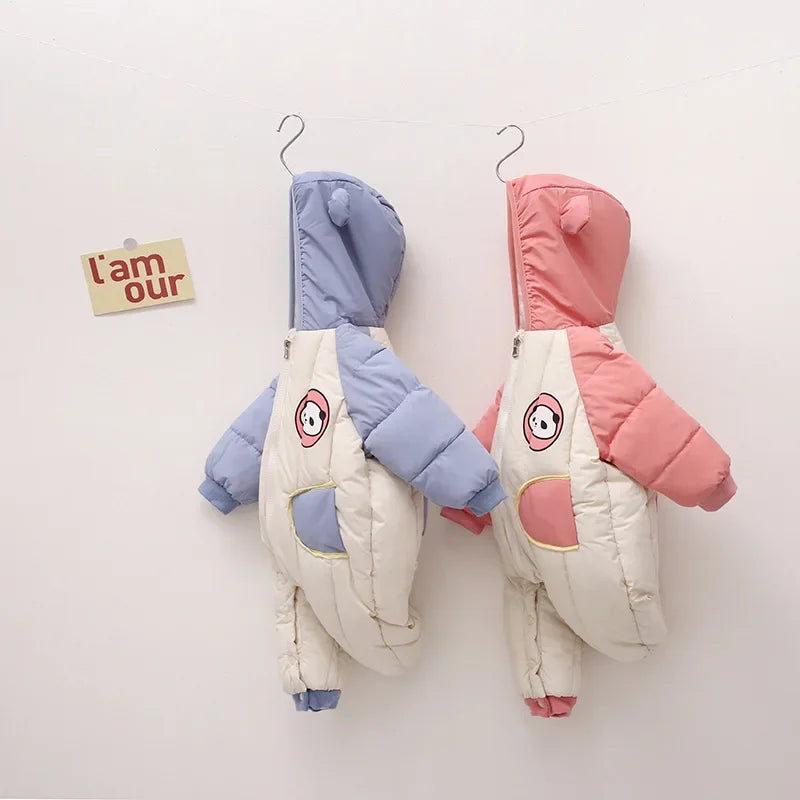 Newborn Hooded Winter Cotton Polyester Romper Unisex Baby Jumpsuit