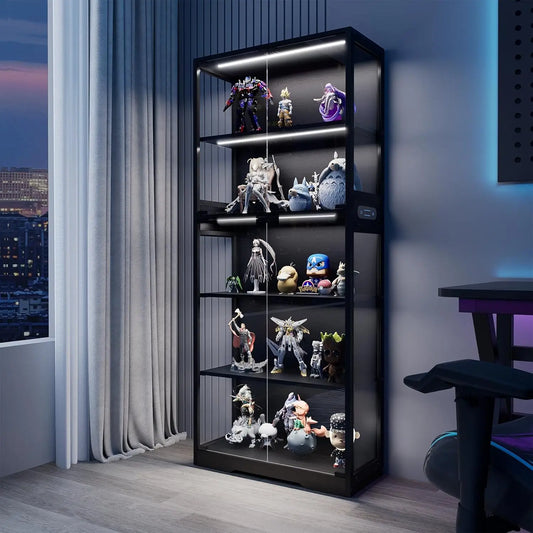 Zhilu 5Tier Display Cabinet With Glass Doors And LED Lights