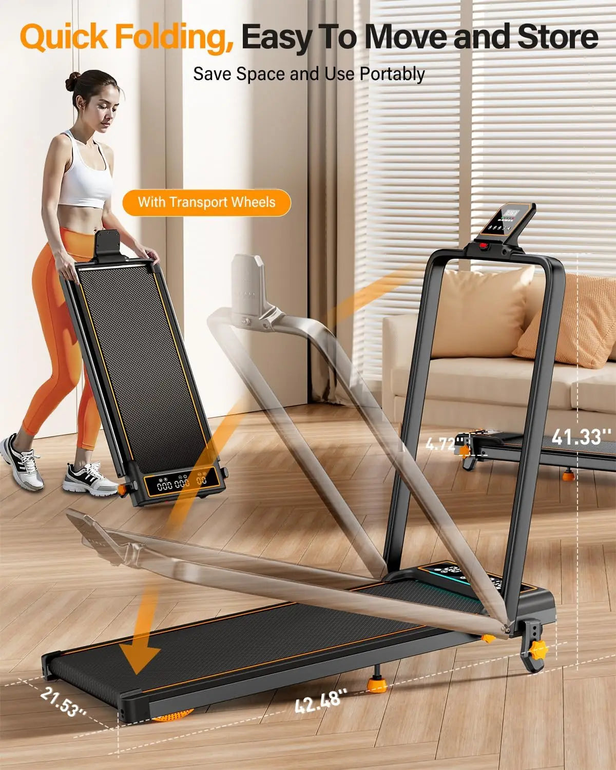 Treadmill Walking Pad With 15 Percent Incline And Led Display