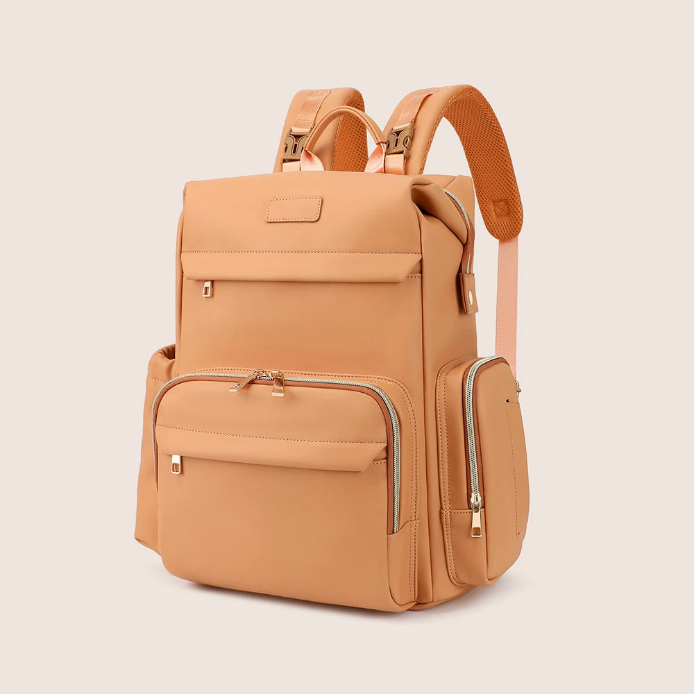 Diaper Bag Light Brown Minimalist Backpack Style Multi-Tiered Pockets Premium Texture Multi-Carry For Mom Baby Care Daily Use