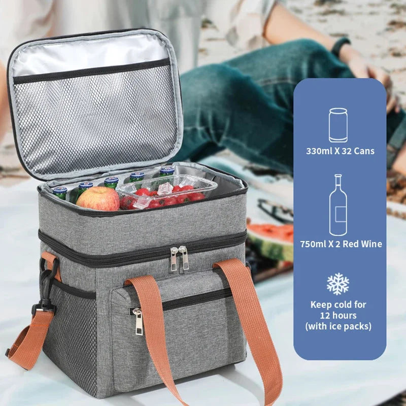 Thermal Lunch Bag With Double Layer Design And Portable Cooler