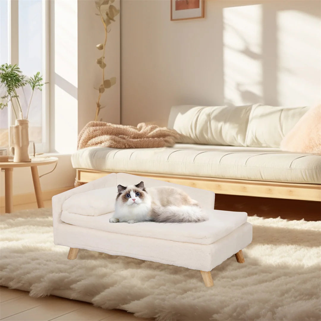 BINGOPAW L-Shape Cat Sofa Bed With Wooden Legs Plush Furniture