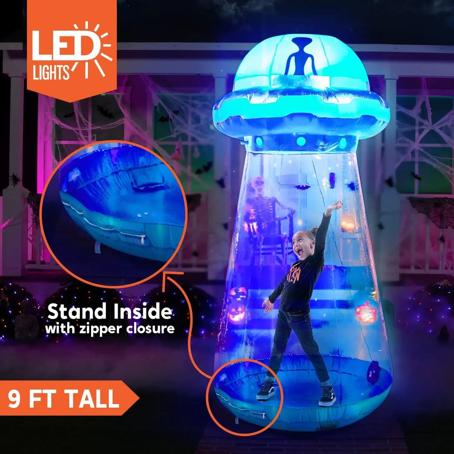 Joyfy Halloween Inflatable UFO Yard Decoration With Built In LEDs