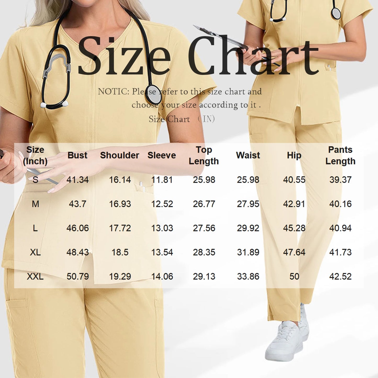 Women's Nurse Scrub Set V-Neck Short Sleeve Zipper Medical Uniform