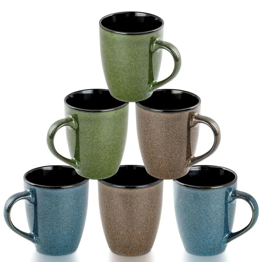 Ceramic Coffee Mugs Set Of 6 With Easy Grip Handles