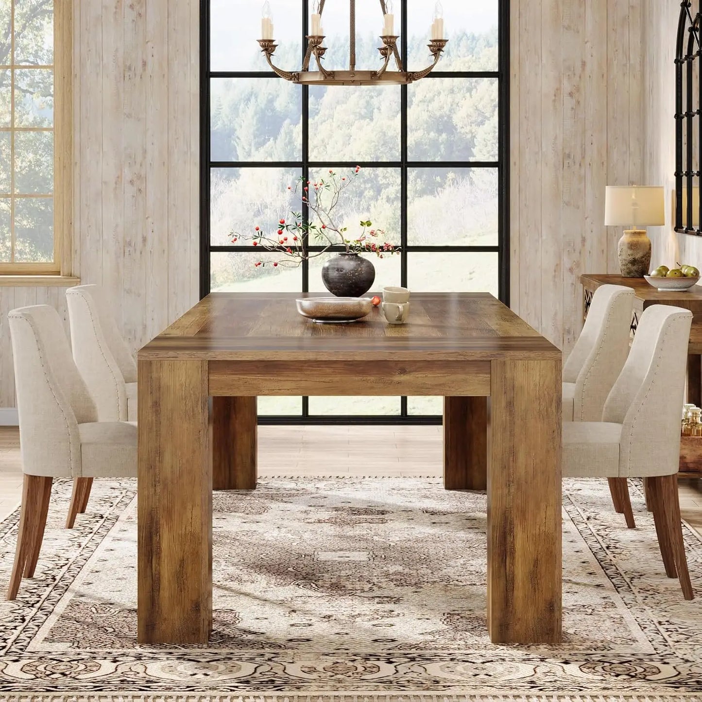 Farmhouse Wooden Dining Table For 4 To 6 People Kitchen