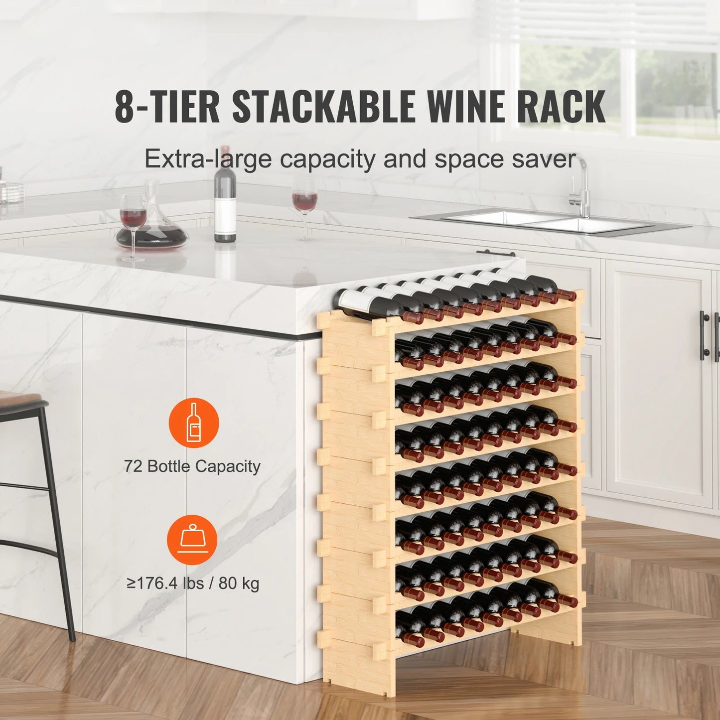 SucceBuy Bamboo Stackable Wine Rack Free Standing Display