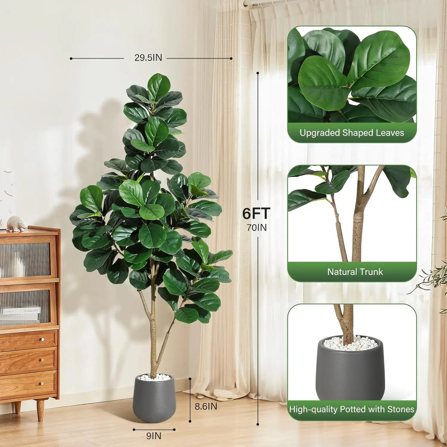 HiMISS Fiddle Leaf Fig Tree Artificial Indoor Home Decor Planter