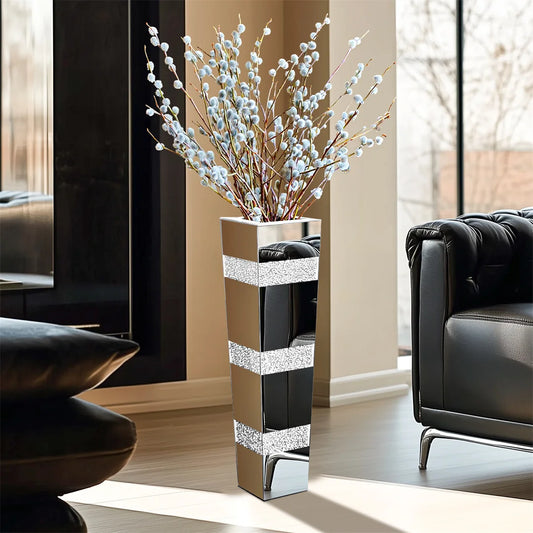Modern Floor Vase With Crystal Mirrored Finish For Floral Arrangements