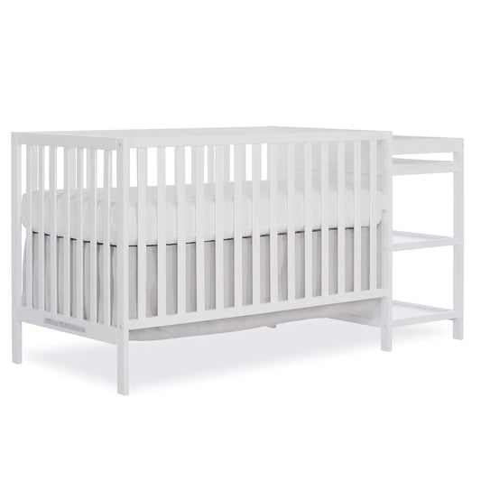 3-in-1 Convertible Baby Crib with Changing Table, White Pinewood, Adjustable Heights & Safety Certified
