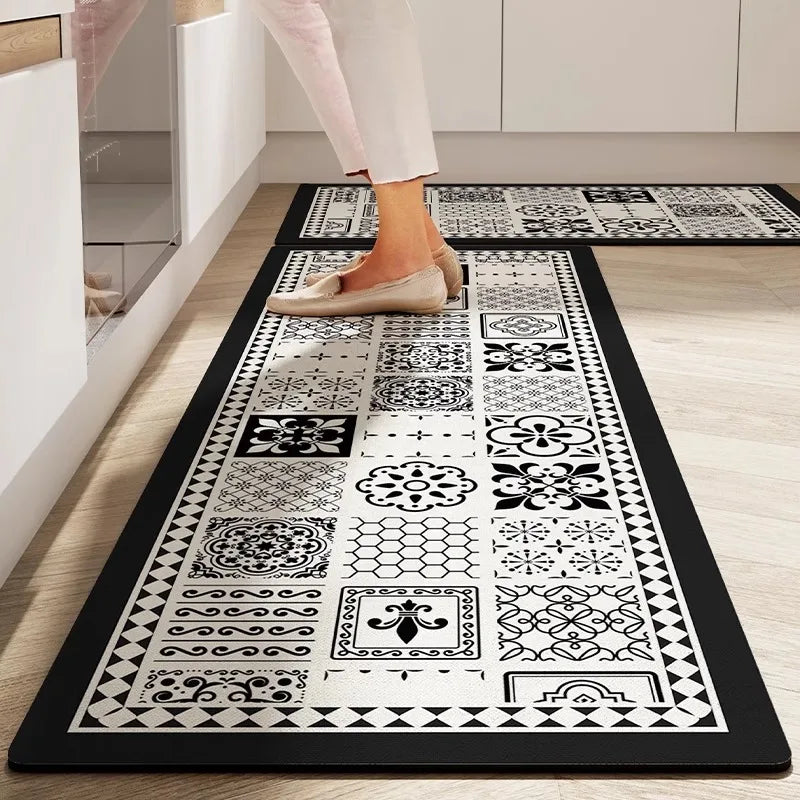 Kitchen Carpet Anti-slip Oil-proof Dirt-resistant Rug PVC Leather Waterproof Floor Mats Long Size Flower Home Decoration Mat 양탄자