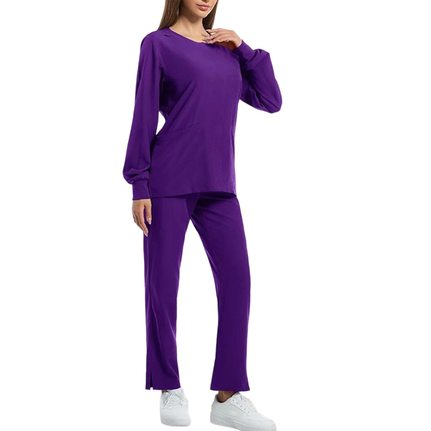 Women's Nurse Scrub Set Round Neck Long Sleeve With Pockets