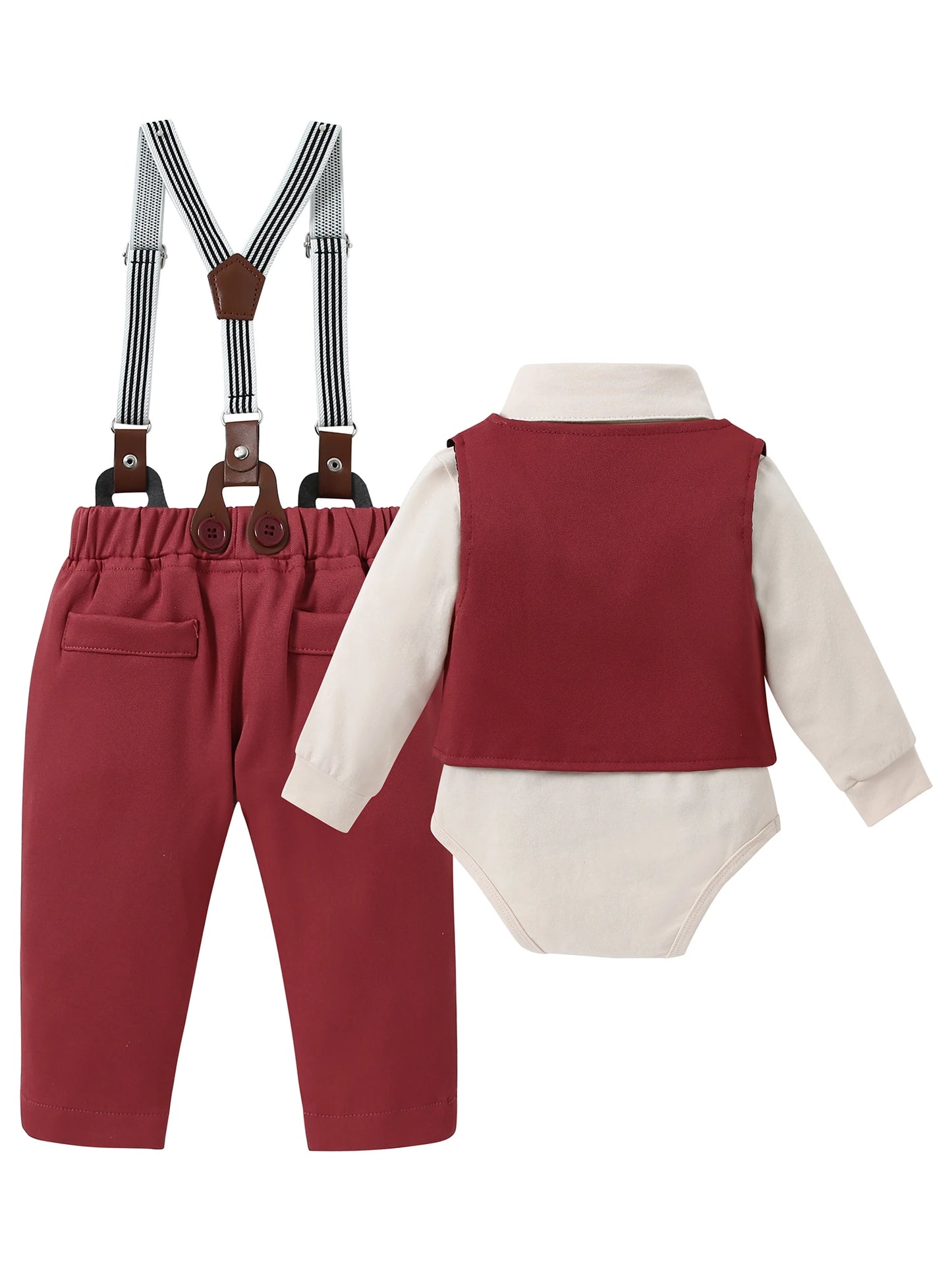 Baby Boy Wedding Suit Set Shirt Vest Suspenders Pants Bowtie