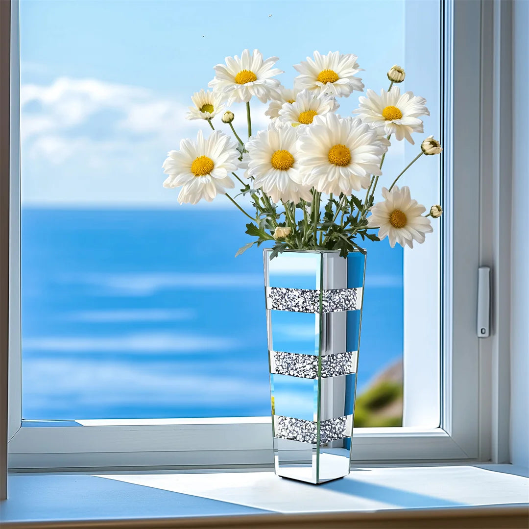 Modern Floor Vase With Crystal Mirrored Finish For Floral Arrangements