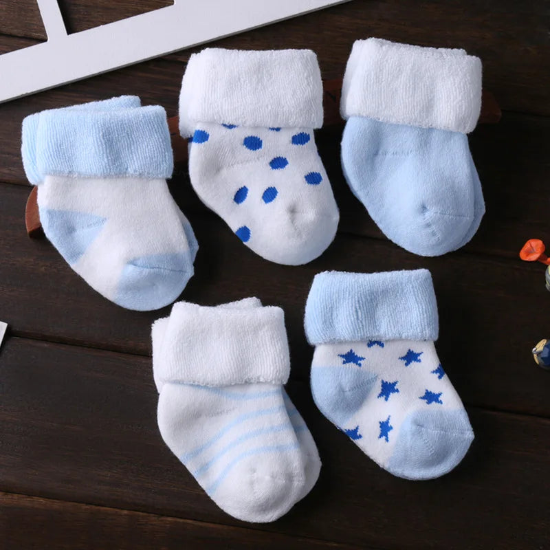 Kiddiezoom 5 Pairs Unisex Non Skid Baby Socks 0 To 12 Months Cotton