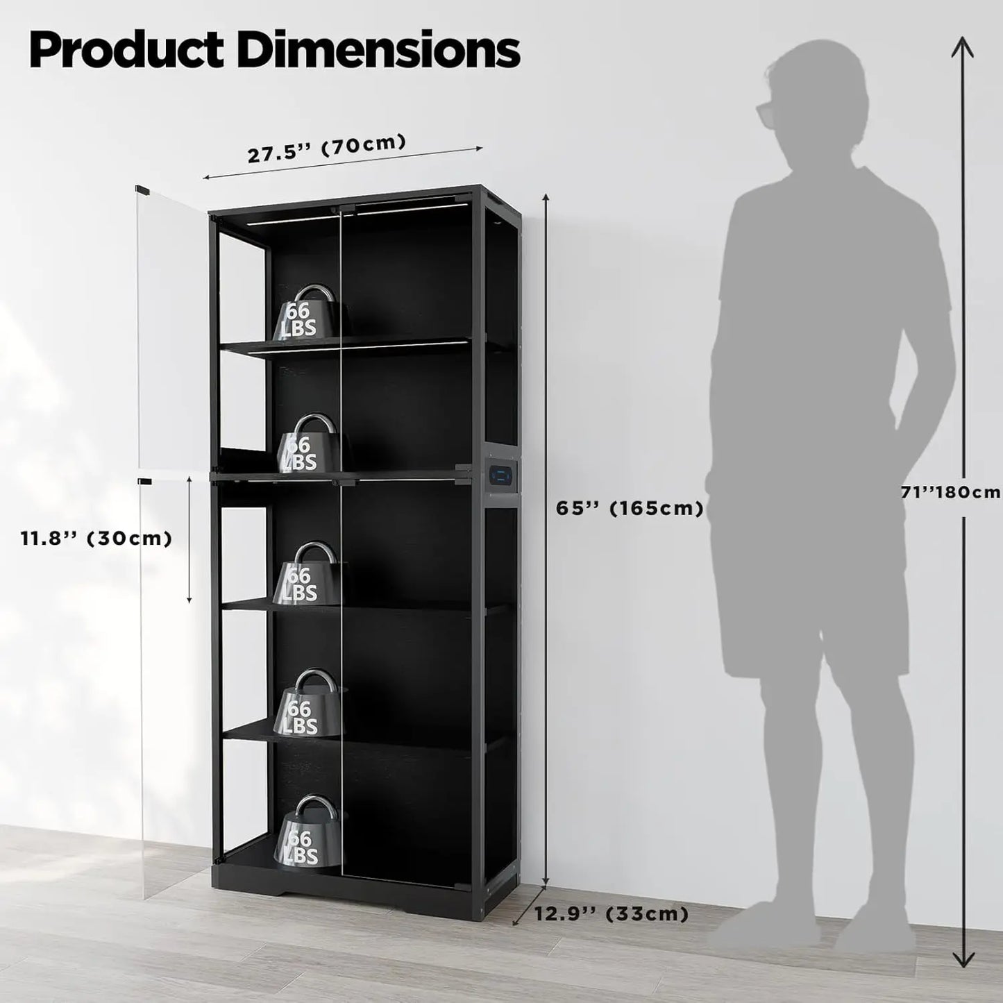 Zhilu 5Tier Display Cabinet With Glass Doors And LED Lights