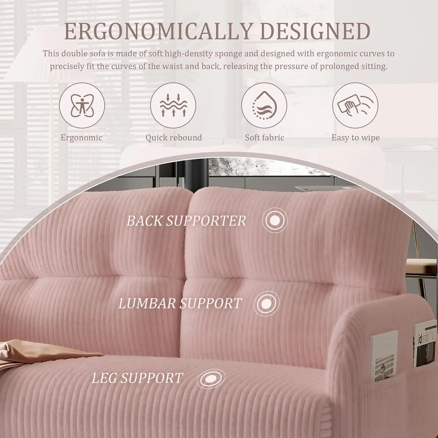 Corduroy Upholstered Loveseat Sofa, Sturdy 2-Seater Couch with Thick Cushions, Space-Saving Double Sofa for Living, Customized