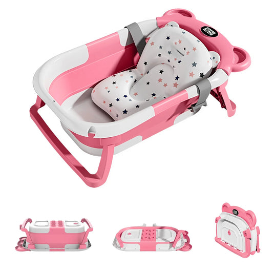 Portable Collapsible Baby Bathtub With Thermometer And Drain
