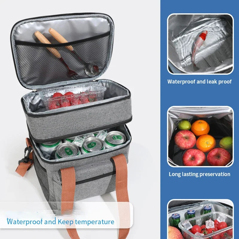 Thermal Lunch Bag With Double Layer Design And Portable Cooler