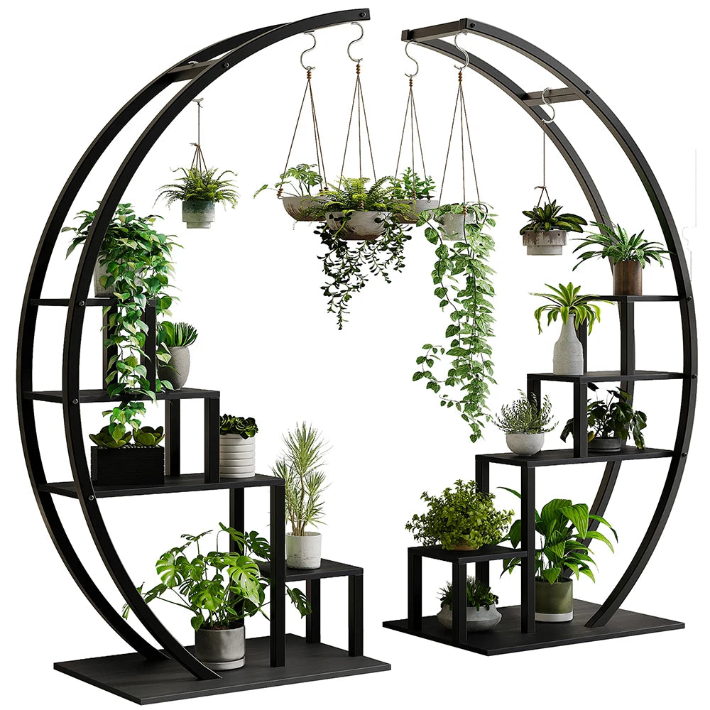 HiMISS 5-Tier Half Moon Metal Plant Stand With 6 Hooks