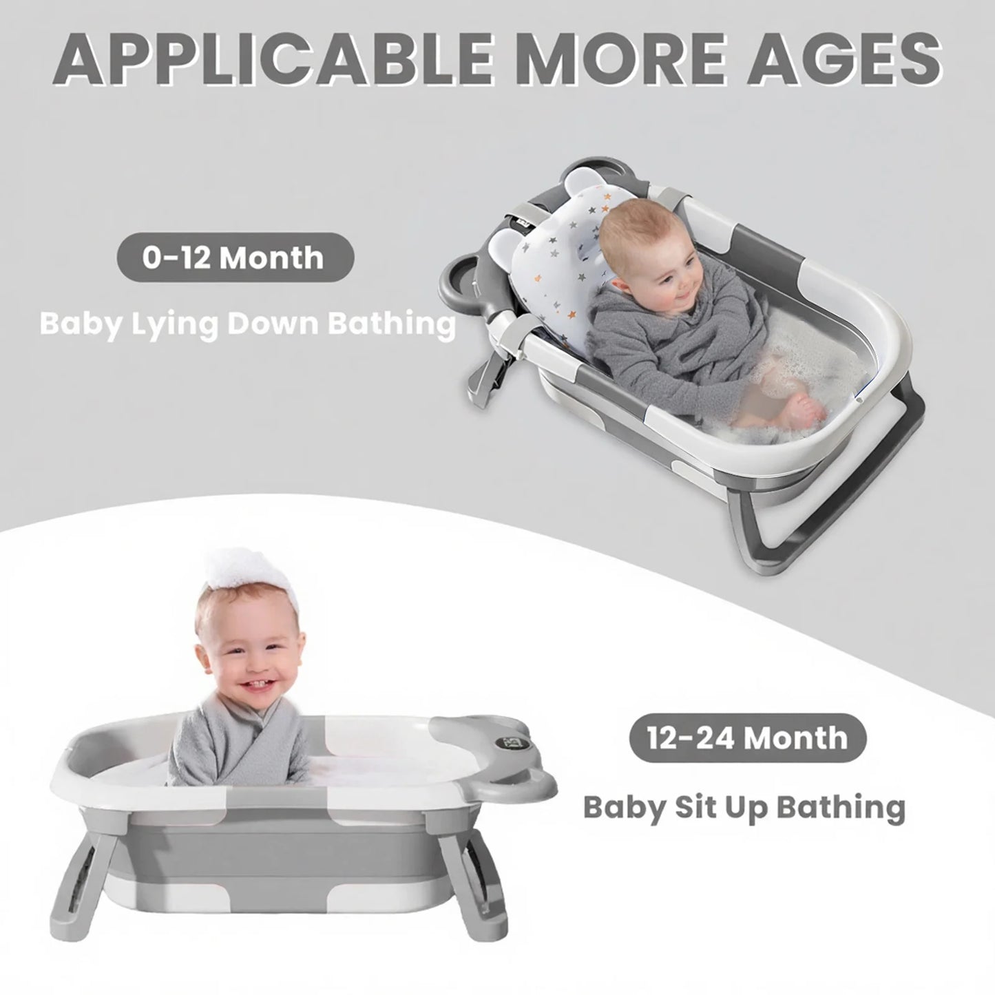 Portable Collapsible Baby Bathtub With Thermometer And Drain