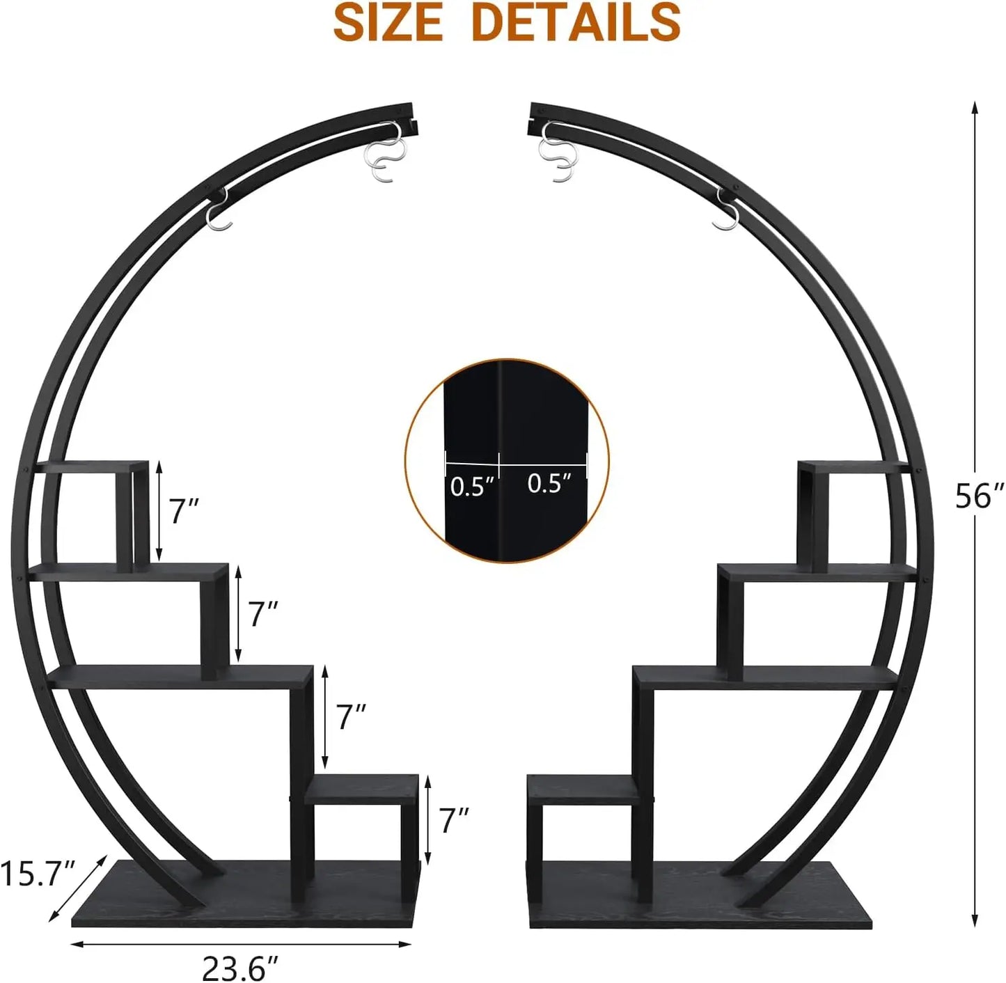 HiMISS 5-Tier Half Moon Metal Plant Stand With 6 Hooks