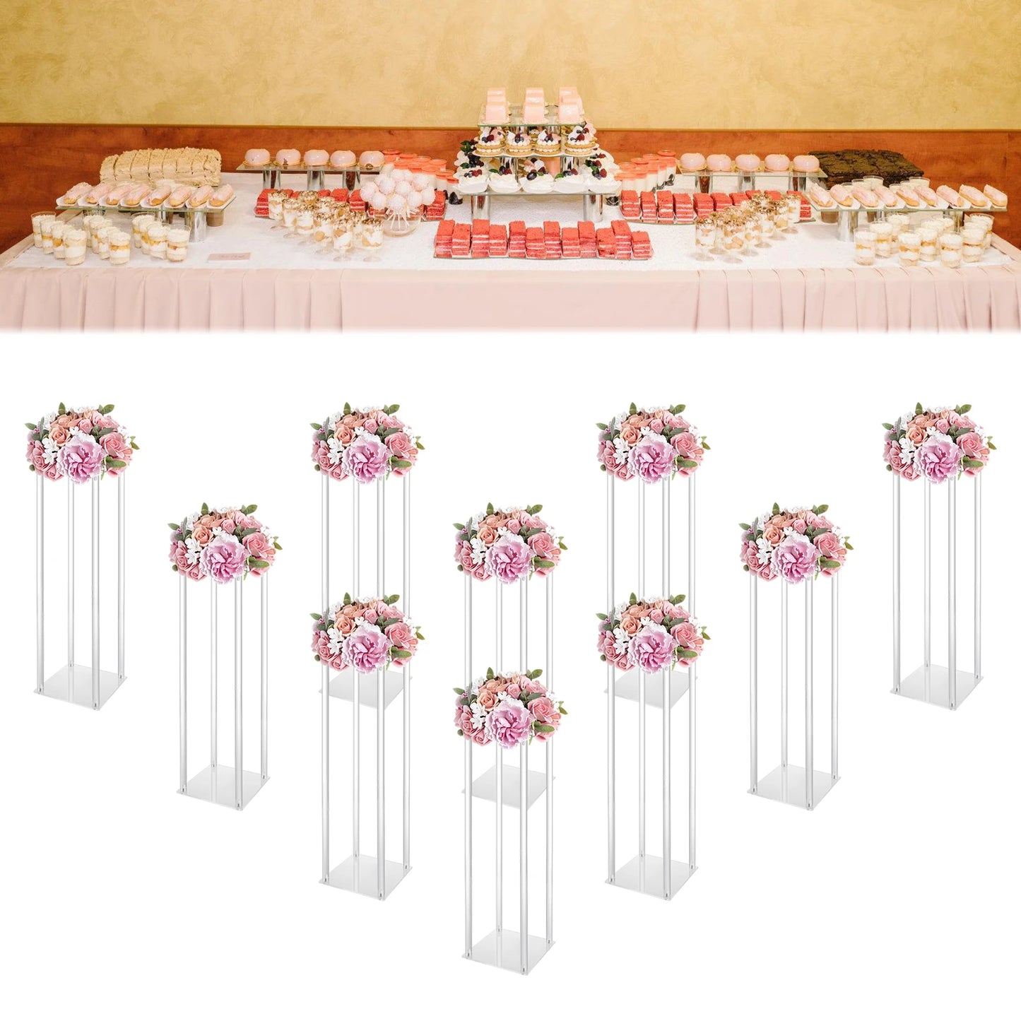 Acrylic Vase Wedding Centerpieces Set Geometric Clear Flower Stands