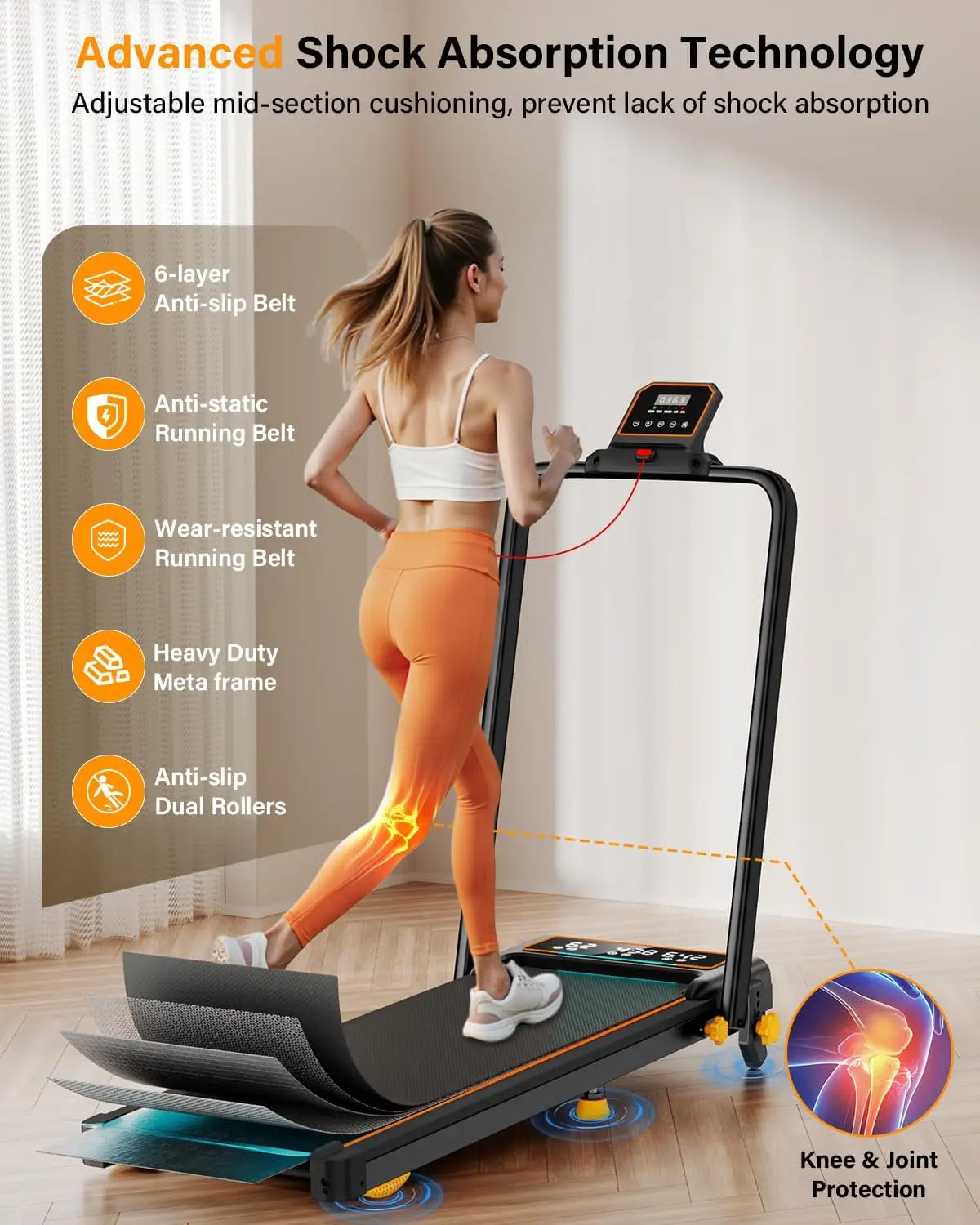 Treadmill Walking Pad With 15 Percent Incline And Led Display