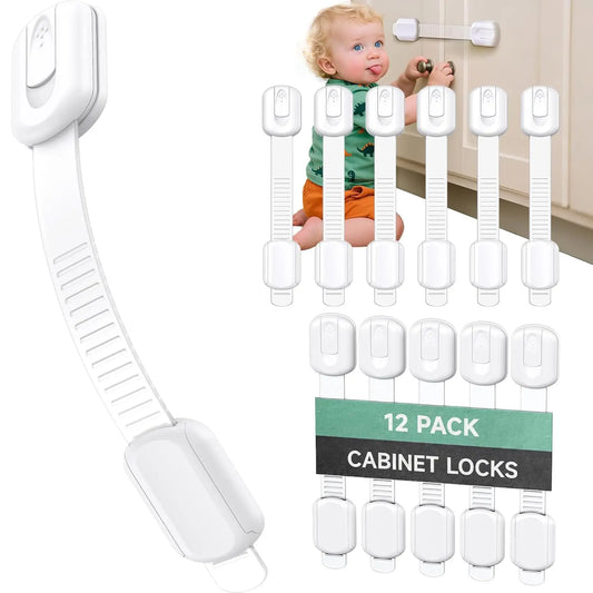 12 Pack Baby Proof Cabinet Locks No Drill 3M Adhesive Drawers Cupboards