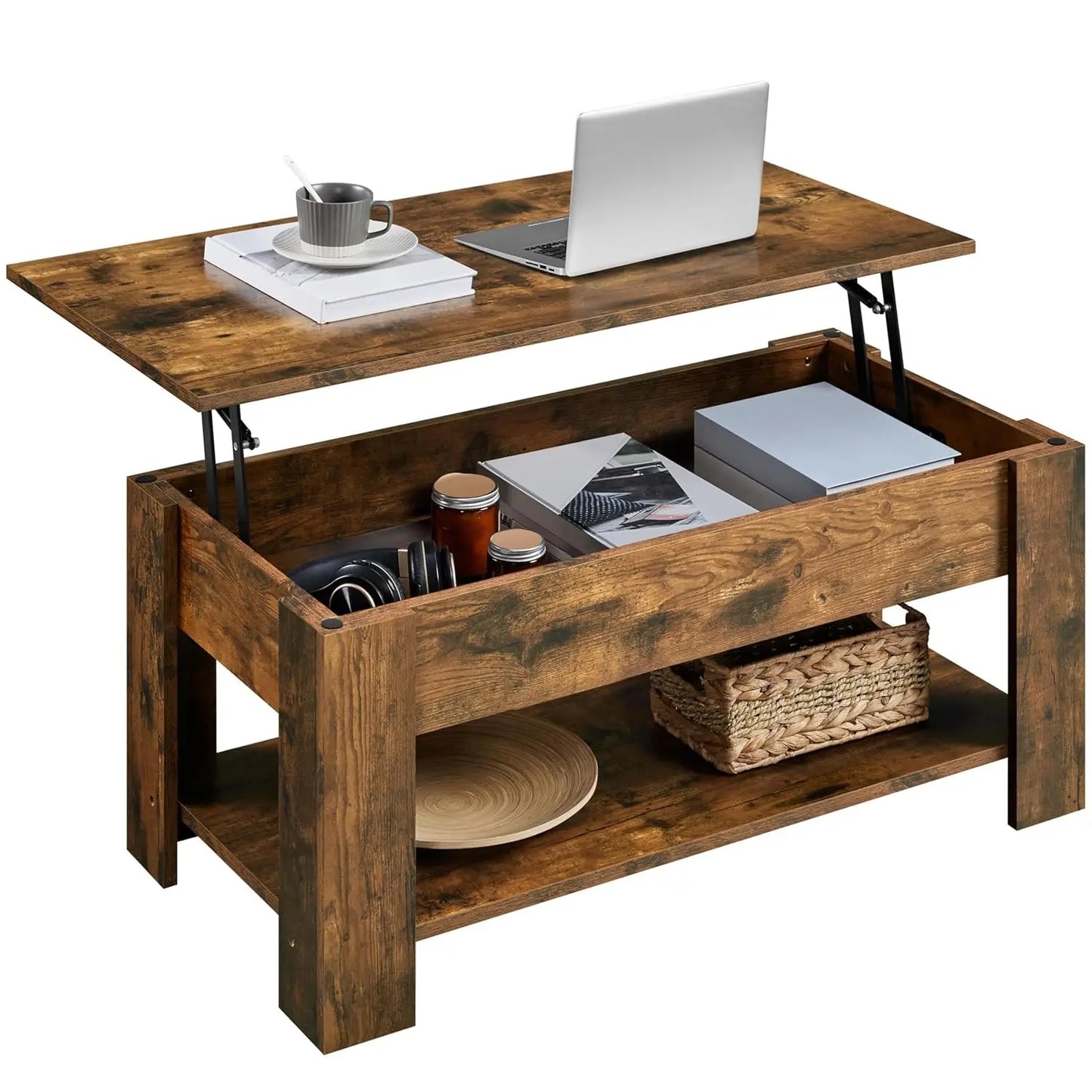 Wooden Coffee Table, Lift Top Coffee Table with Large Hidden Storage Shelf, Lift Tabletop Dining Tables for Living, Customized