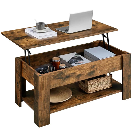 Wooden Coffee Table, Lift Top Coffee Table with Large Hidden Storage Shelf, Lift Tabletop Dining Tables for Living, Customized