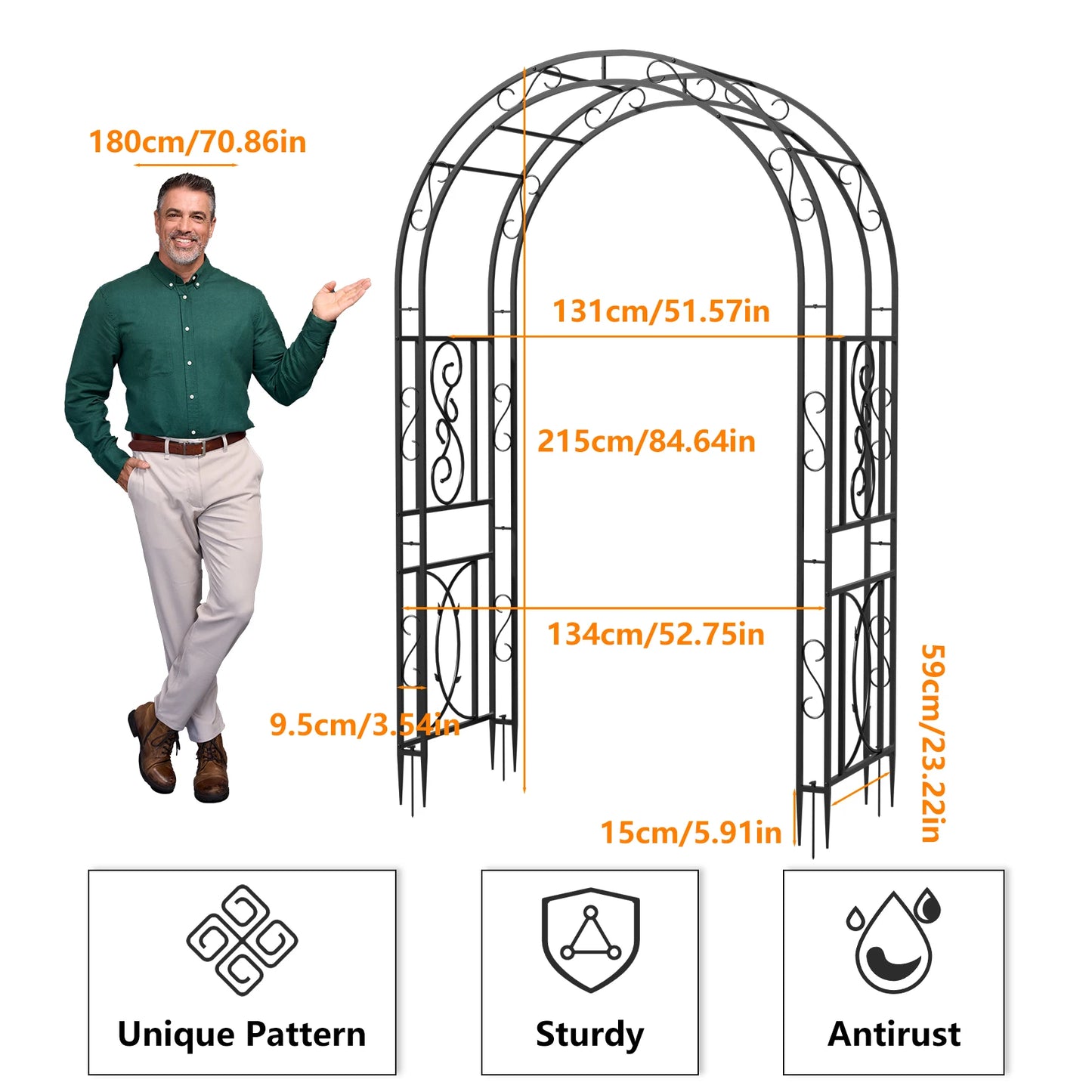 Powder Coated Metal Garden Arbor Trellis For Climbing Plants Heavy Duty
