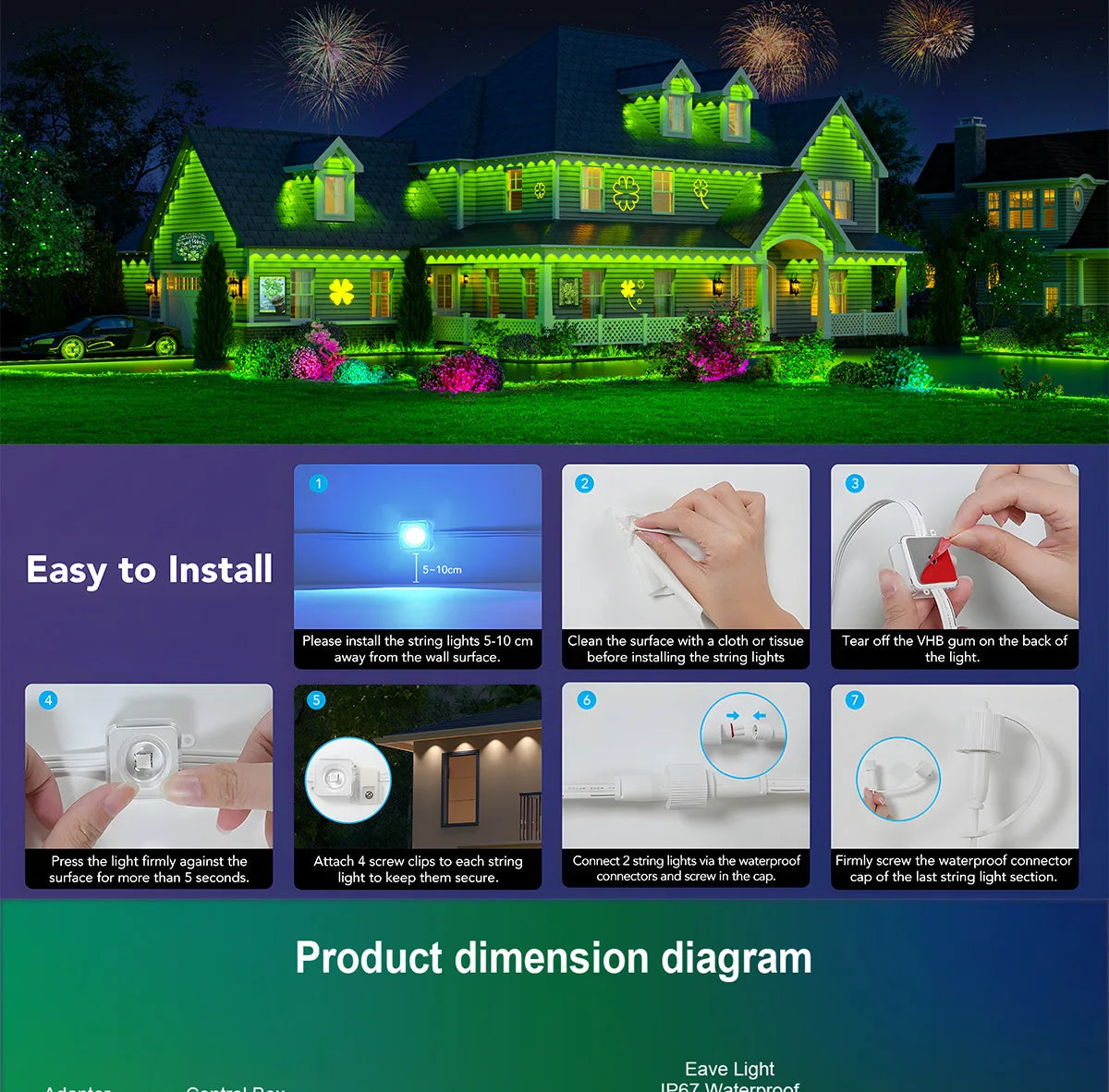 MIMIRGB Outdoor LED Eaves Lights With App Control Decor