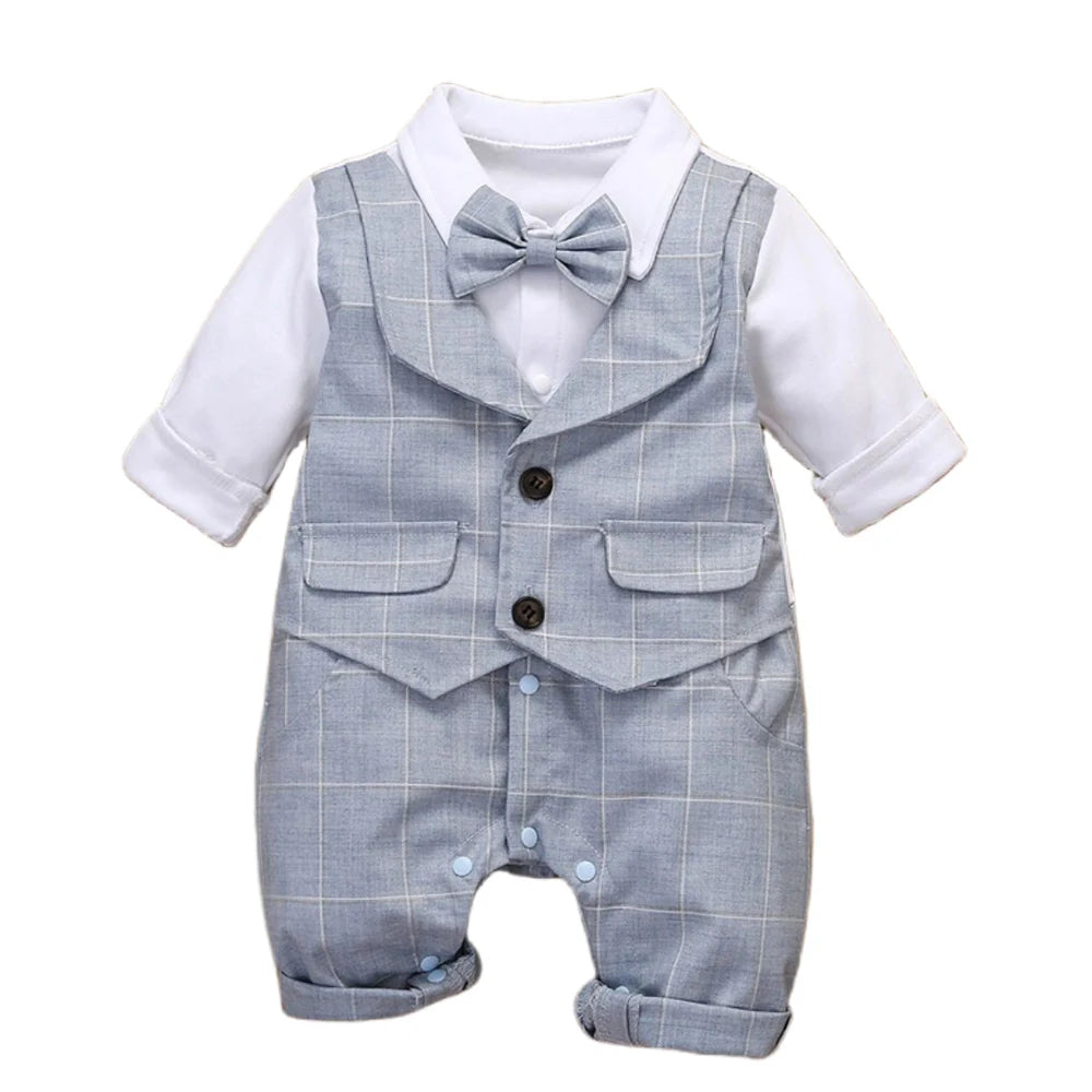 Kabeier Plaid Cotton Toddler Boy Formal Romper Vest Outfit