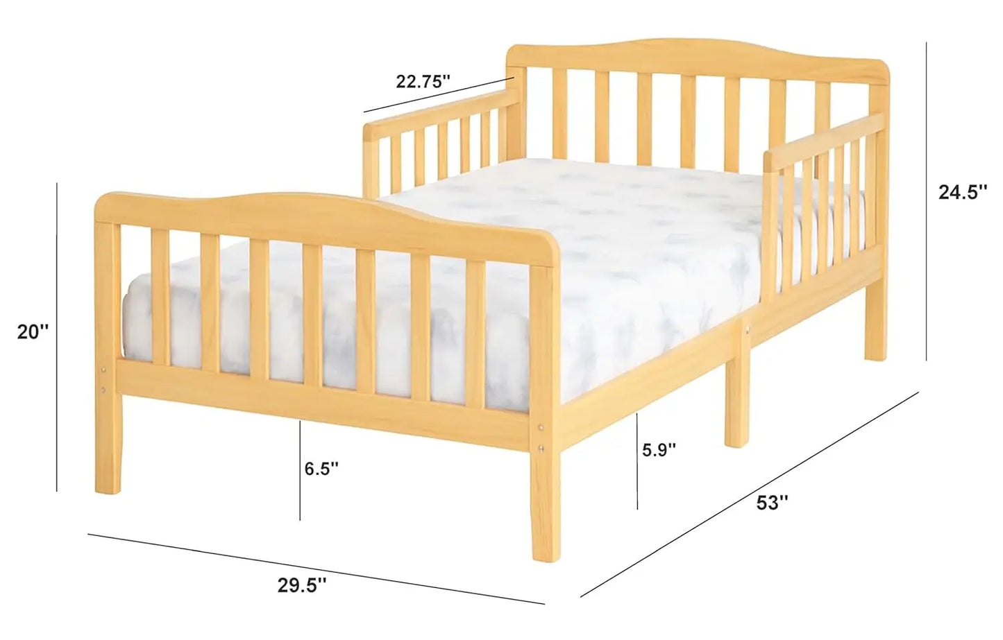 Natural Pine Toddler Bed for Kids, Easy Access with Guardrails, Fits Crib Mattress