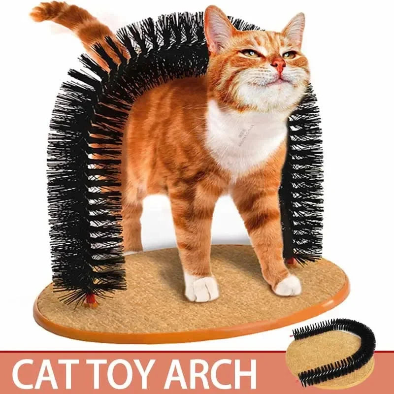 Cat Self-Grooming Arch Toy With Massage Brush And Scratching Pad