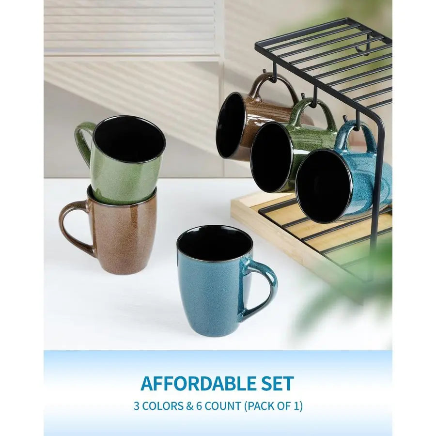 Ceramic Coffee Mugs Set Of 6 With Easy Grip Handles