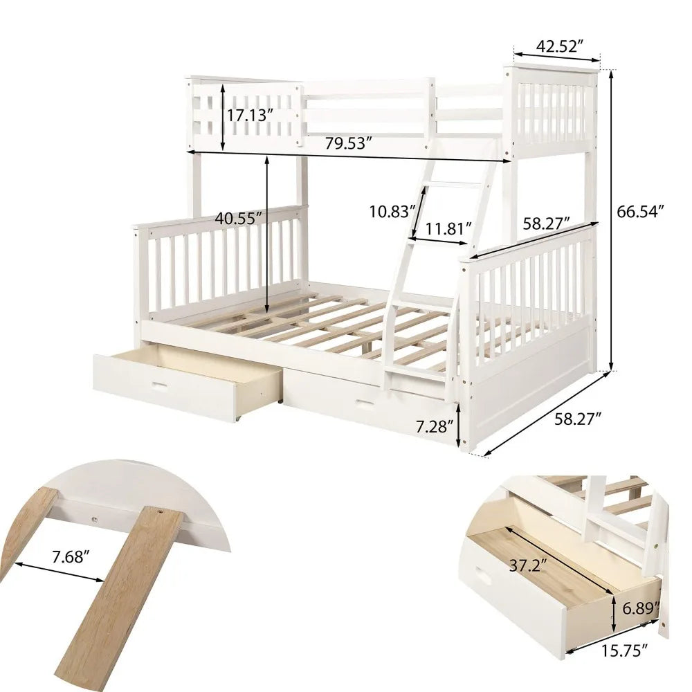 XIAOLANG Twin Over Full Bunk Bed With Drawers And Ladder