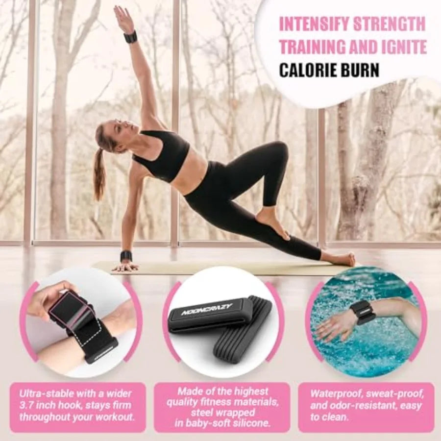 Pilates Wrist Ankle Weights for Women Adjustable Arm Leg Weights Set of 2 1 lb 2.2 lbs Each Black Lightweight Durable for Walki
