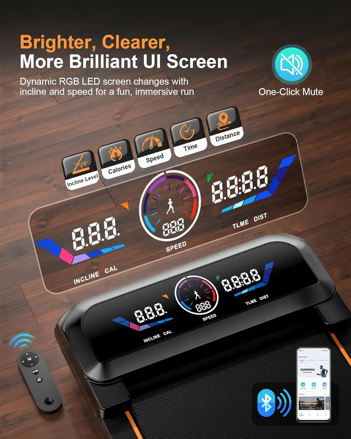 3.5HP Under Desk Treadmill With Auto Incline And RGB UI
