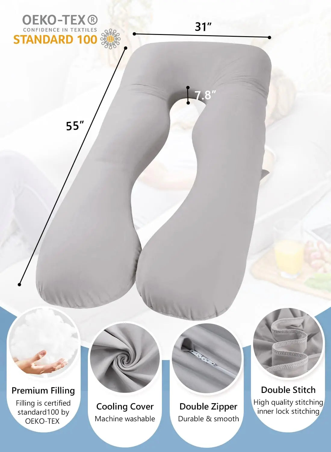 Cooling Silk Maternity Pillow U Shaped Body Support Sleep