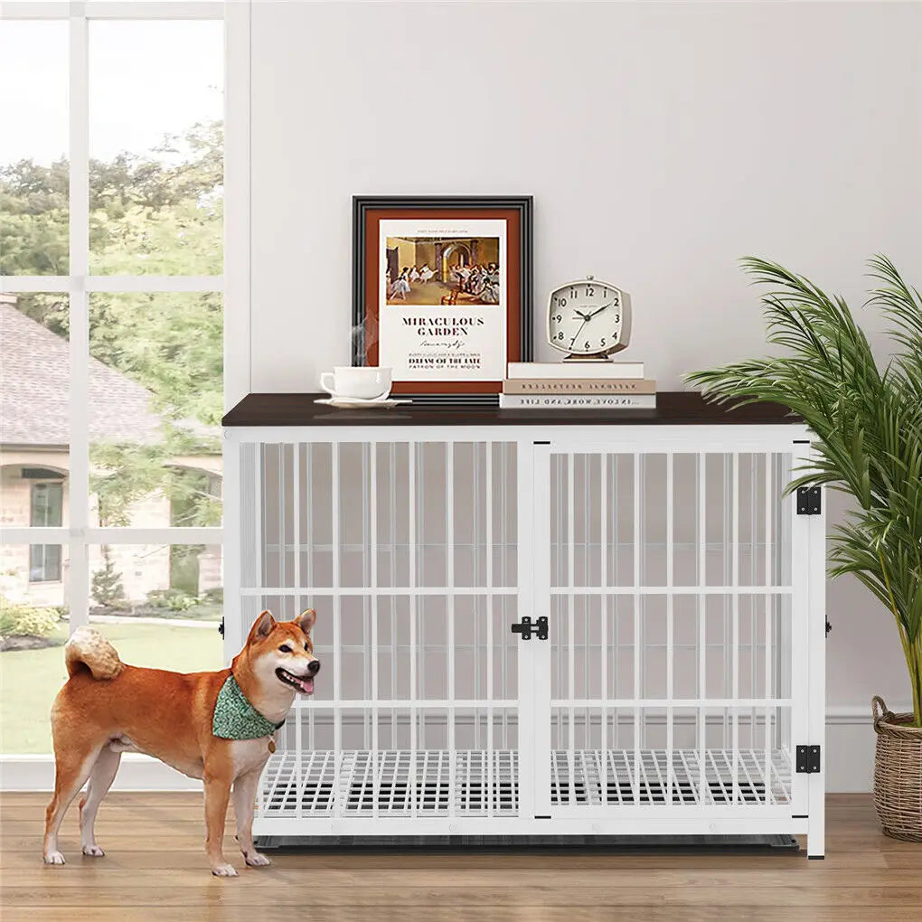 BINGOPAW Heavy Duty Metal Kennel End Table Crate Three Doors