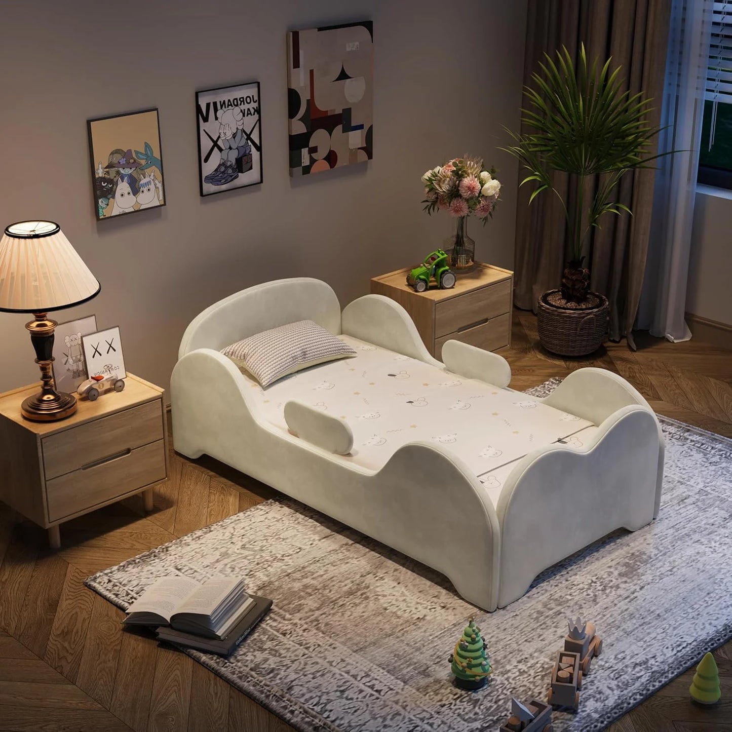 Toddler Floor Bed With Safety Guardrails Low-Height Design
