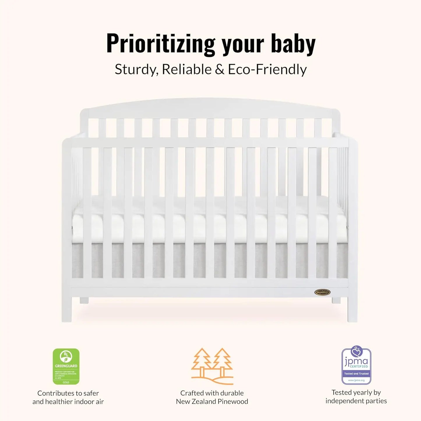 5-In-1 Convertible Baby Crib Converts To Toddler Daybed