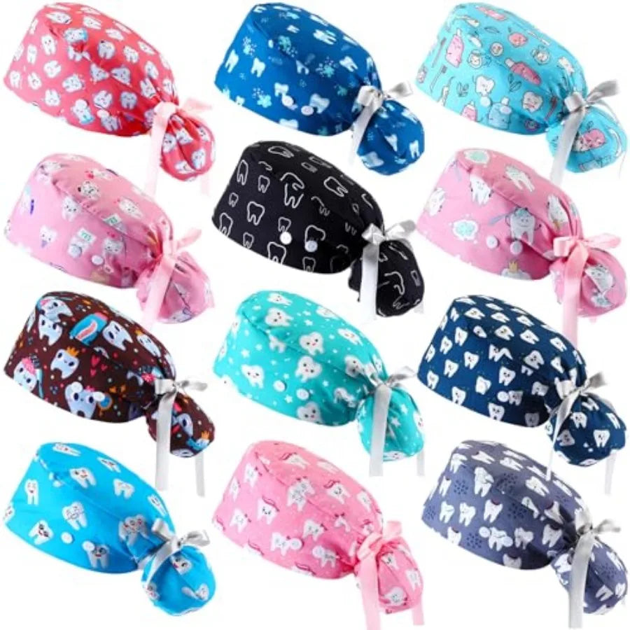 Tisancy Dental Scrub Cap For Women Nurse Adjustable Hat With Button Ponytail