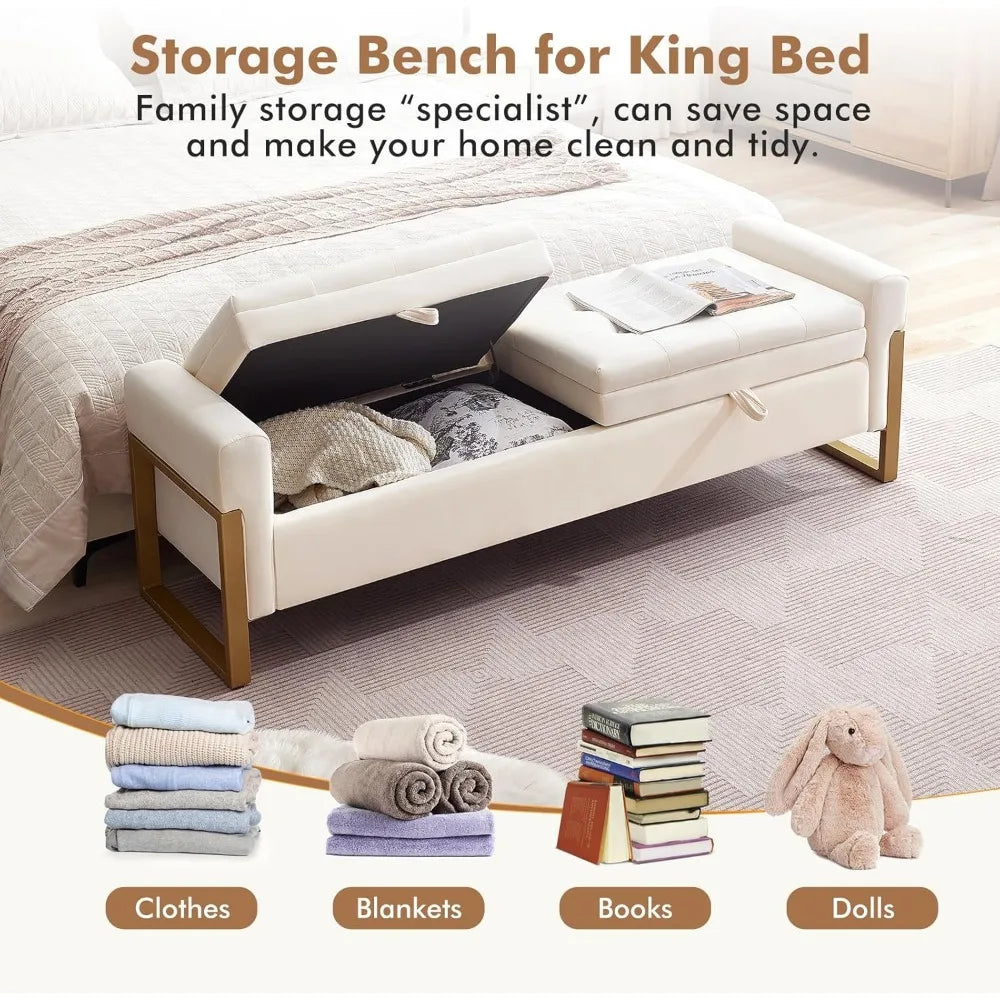 Velvet End Of Bed Storage Bench With Two Lids Durable