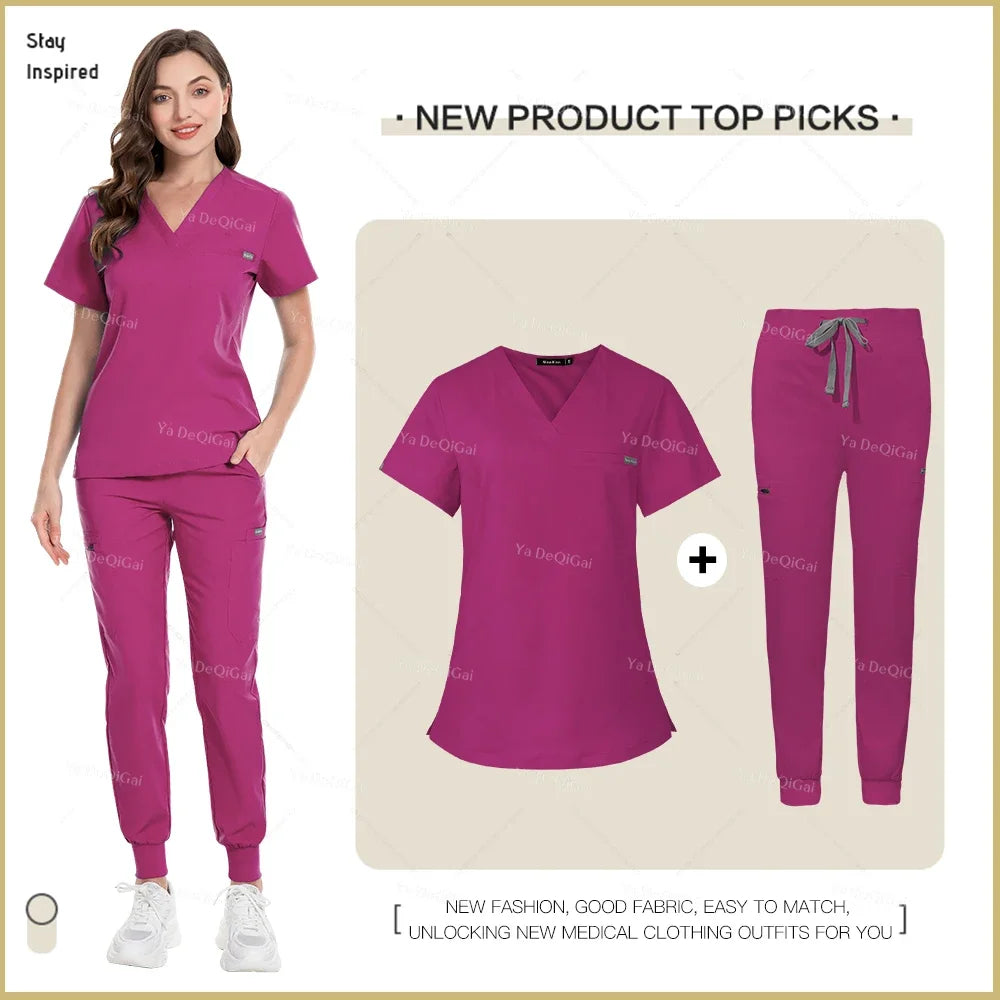 Nurse Scrub Set Women Men Jogger Pants Medical Uniforms