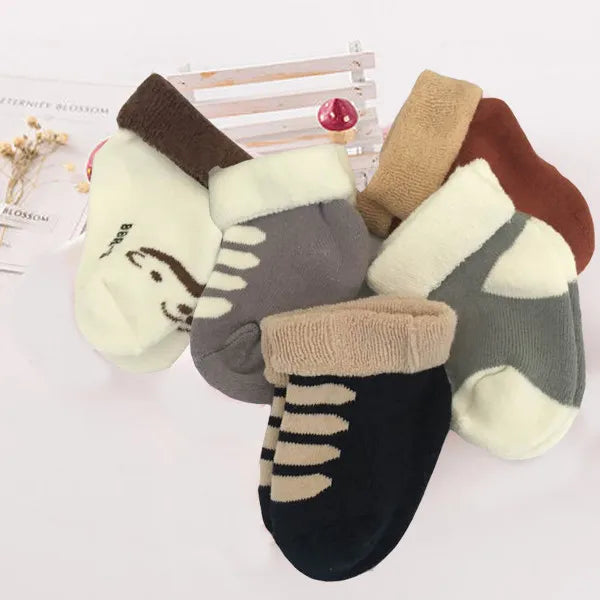 Kiddiezoom 5 Pairs Unisex Non Skid Baby Socks 0 To 12 Months Cotton